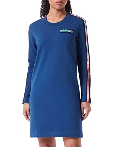 Love Moschino Women's Regular fit Long-Sleeved with Striped Tape Along Shoulders Sleeves and Logo Patch on Left Chest Dress, Blue, 40