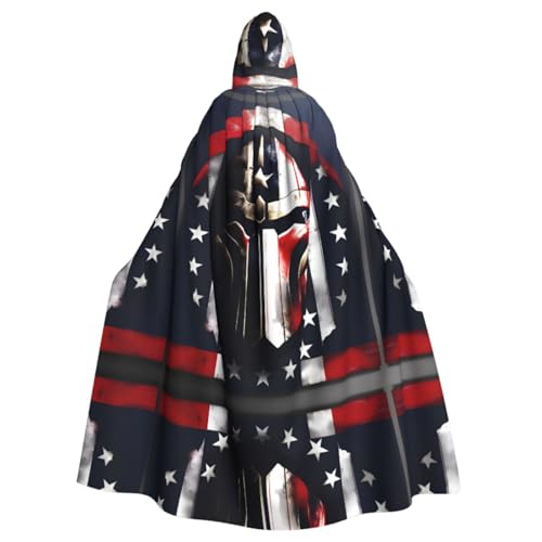 YQxwJL Halloween-Umhang mit USA-Flagge, amerikanischer Spartaner-Druck, für Herren, mit Kapuze, Renaissance-Umhang für Erwachsene, Cosplay, Hexenumhang