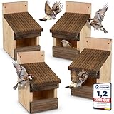 4 Stück Oramics Halbhöhlen Nistkasten zum Aufhängen für Garten, Balkon und Terrasse - Vogelhaus für Wildvögel und Gartenvögel – Nisthaus wetterfest für draußen, ideal für Vögel Aller Art