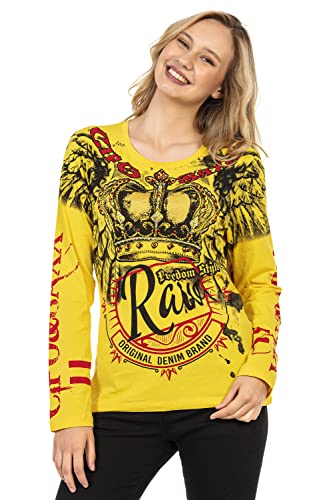 Cipo & Baxx Damen Pullover Sweatshirt Longsleeve Langarmshirt Print Rundhals WL284 Gelb M