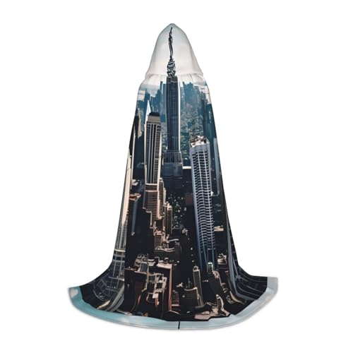 WURTON Empire State Building Print Halloween Kapuzenumhang Renaissance Gothic Umhang für Cosplay Kapuzenumhang Unisex