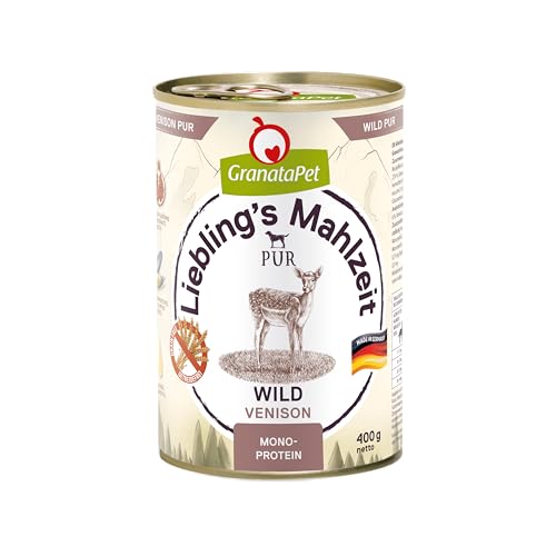 GranataPet Liebling's Mahlzeit Wild PUR, Nassfutter für Hunde, Hundefutter ohne Getreide & Zuckerzusätze, Alleinfuttermittel mit hohem Fleischanteil & hochwertigen Ölen, 6 x 400 g