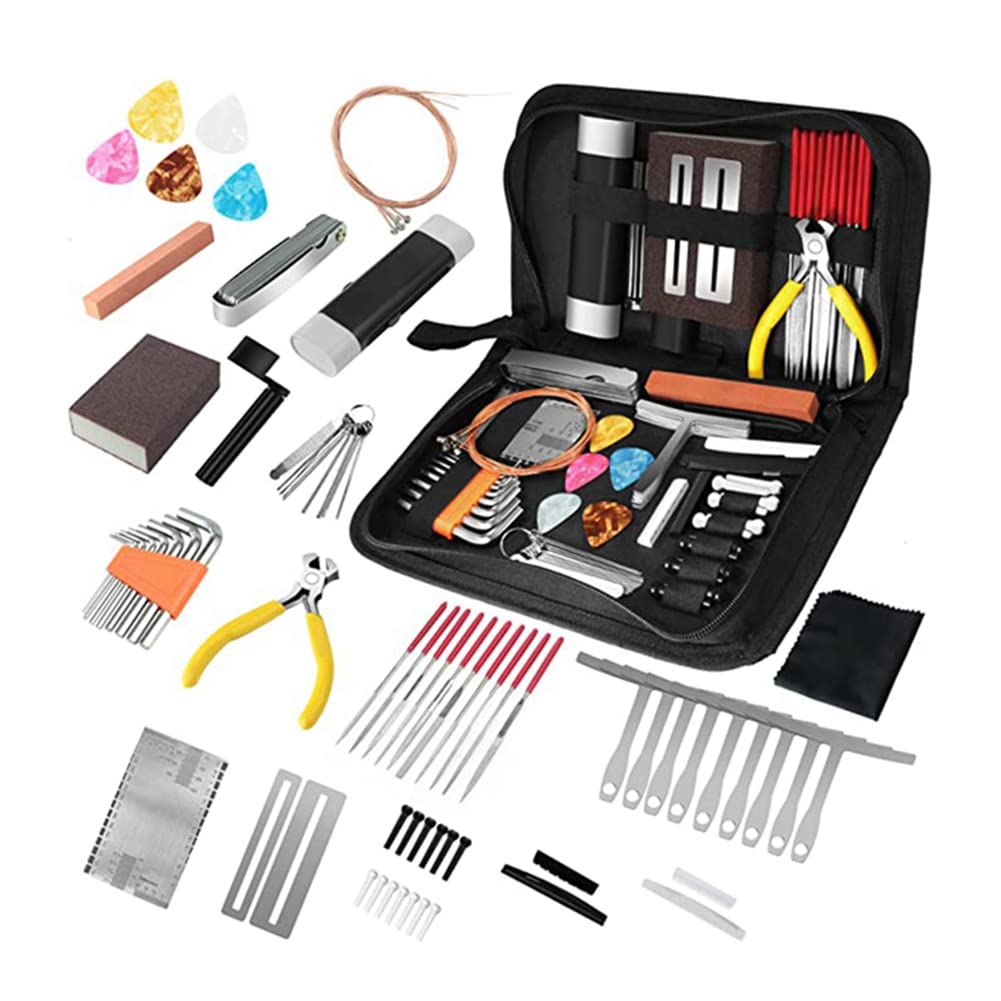 Seprendi 79Pcs Gitarre Werkzeug Kit Gitarre Reparatur Kit mit Gitarre String Plektrum Bridge Pins Gauges