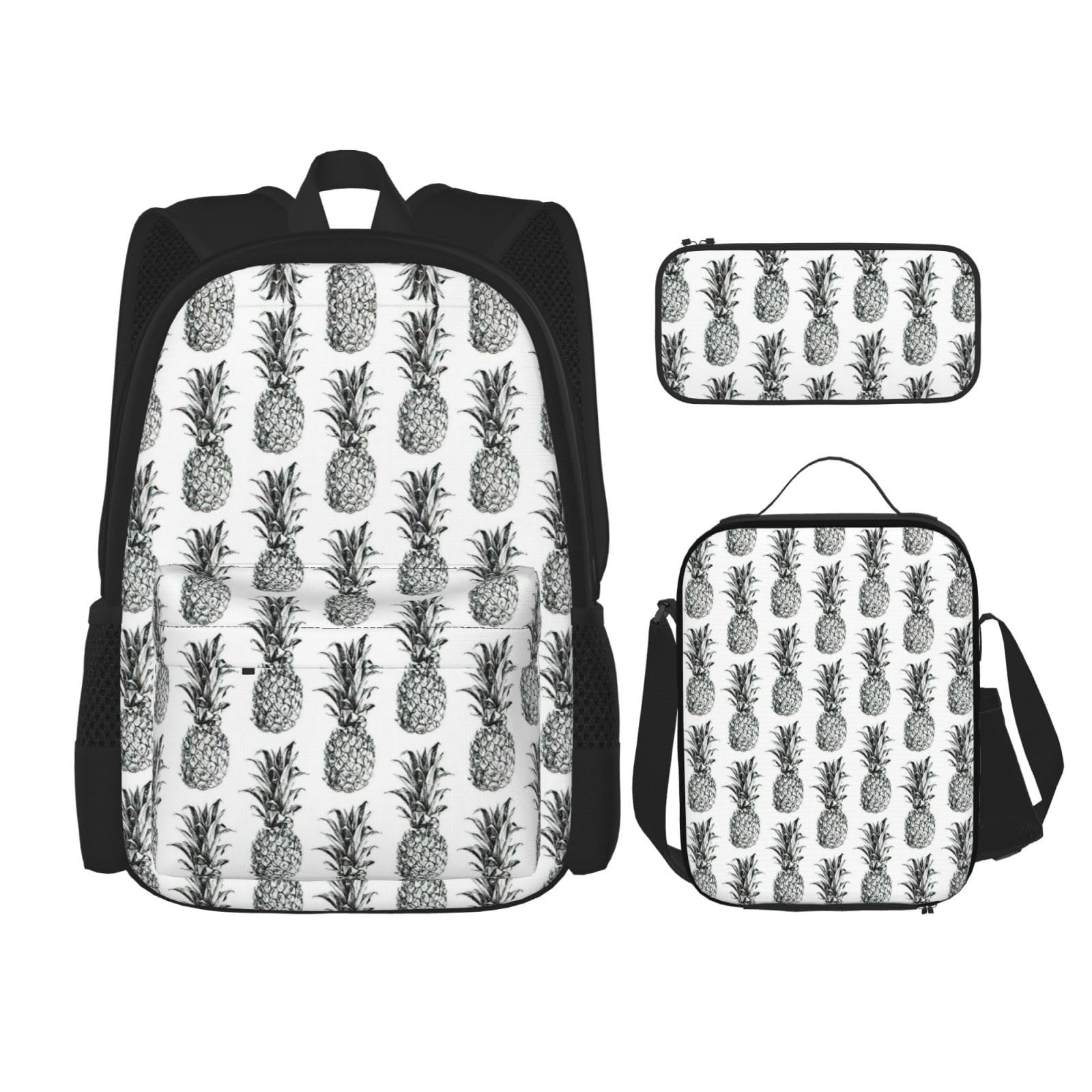 WURTON Tropisches Thema Ananas Obst Muster Druck Rucksack Mädchen Jungen Schultaschen Teenager Lunchbox Und Federmäppchen 3 In 1 Büchertaschen Set