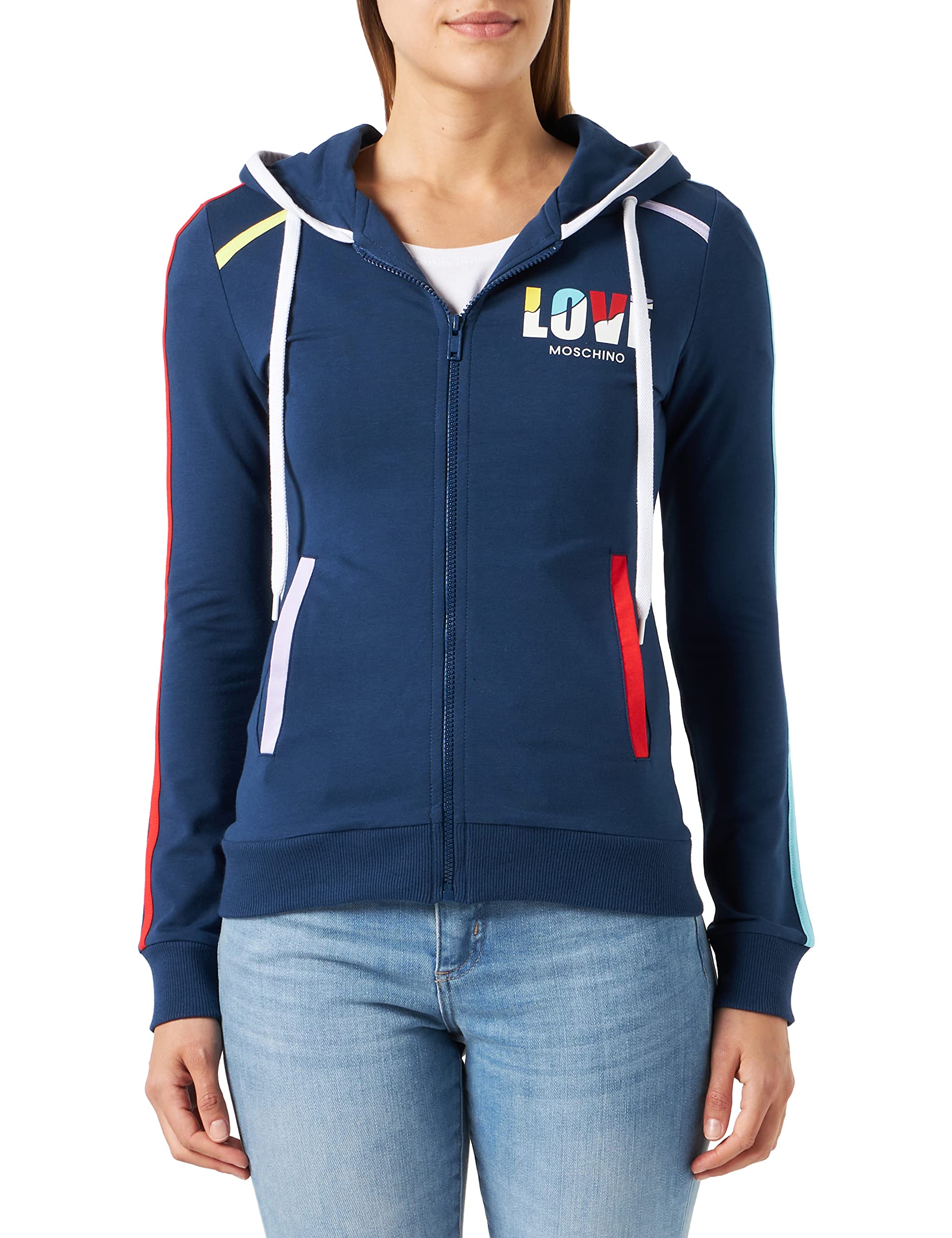 Love Moschino Women's Zipped Hoodie Jacket, Blue, 40