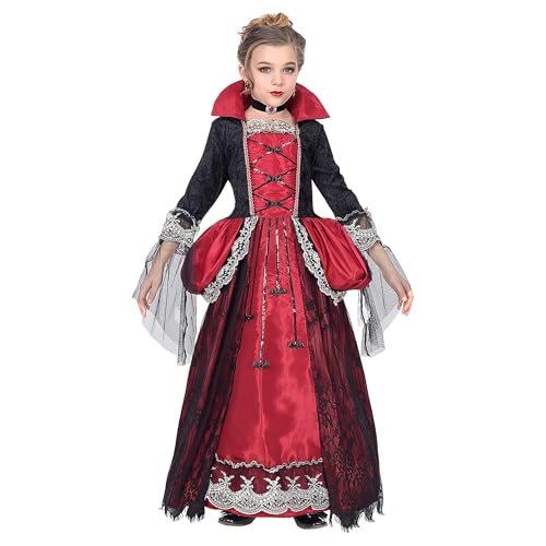 Widmann - Kinderkostüm Vampirin, Kleid mit Unterrock und Reifrock, Halsband mit Stein, Halloween, Karneval, Mottoparty