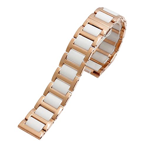 SCRUBY Für Frauen Mann Keramikarmband Edelstahl Kombination Watchband 12 14 15 16 18 20 22mm Gurt Fashion Watch Watchwatch Band(Rose gold white,22mm)