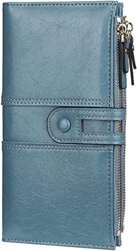 Brieftasche, Kartentasche, modische Damen-Geldbörsen, Lange Leder-Kartenhalter, weibliche Clutch-Geldbörse, Schnapp-Reißverschluss-Geldbörse for Damen (Rosa) (Farbe: Blau) (Color : Blue)