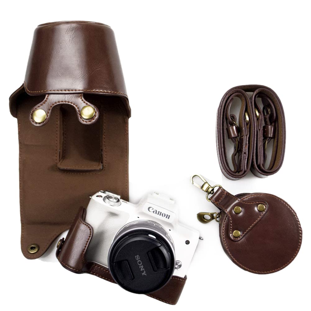 EOS M50 /EOS M50 Mark II Tasche, kinokoo Vollständige Kameratasche Kompatibel für Canon EOS M50 /EOS M50 Mark II mit 15-45 mm Objektiv, PU-Ledertasche Schutzhülle - Kaffee