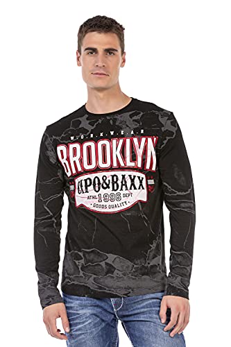 Cipo & Baxx Herren Langarmshirt Longsleeve Print Marmor Design Sweatshirt CL487 Schwarz L