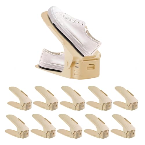 LFLIFENG Schuhstapler, verstellbare Schuhstapler für ein Paar Schuhe, doppelstöckige Schuhschlitze, Organizer für Schrank-Organisation, Braun, 20