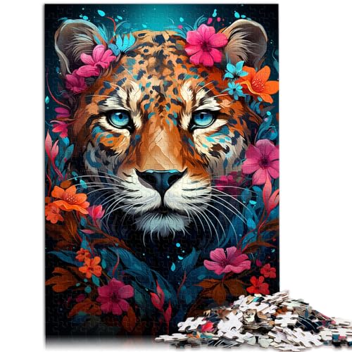 Puzzlespiel, farbenfrohe psychedelische Farbe des Leoparden und des Puzzles mit 500 Teilen für Erwachsene, Holzpuzzle, anspruchsvolles Spiel, Puzzles mit 500 Teilen (38 x 52 cm)