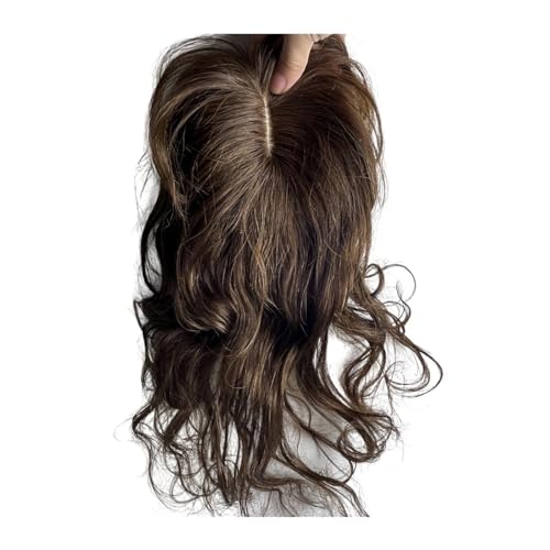 Haartopper für Frauen 35,6 cm großer Echthaar-Topper for Frauen, 10 x 12 cm, Spitze, Basiskörper, gewellt, Remy-Haarteile, erhöhen das Haarvolumen, Clip-in-Welle, lockiger Haar-Topper Haarteil Topper