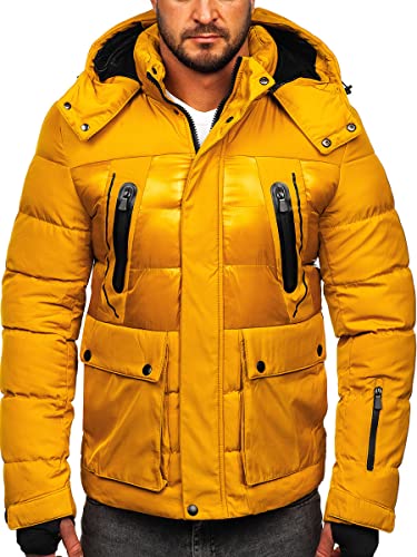 BOLF Herren Winterjacke Steppjacke Sportjacke Daunenjacke Puffer Jacket Kapuze Stehkragen Warm Gefüttert Gepolstert Wasserabweisend Winddicht Outdoor Casual Style Street Look 99527 Camel XXL [4D4]