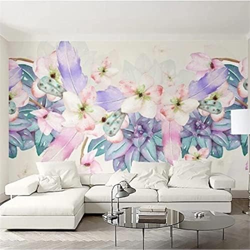 XLMING Wunderschön Handbemaltes Aquarell Floral Feder Lila 3D Tapete Wohnzimmer Sofa Schlafzimmer Esszimmer Home Dekoration Wand-400cm×280cm