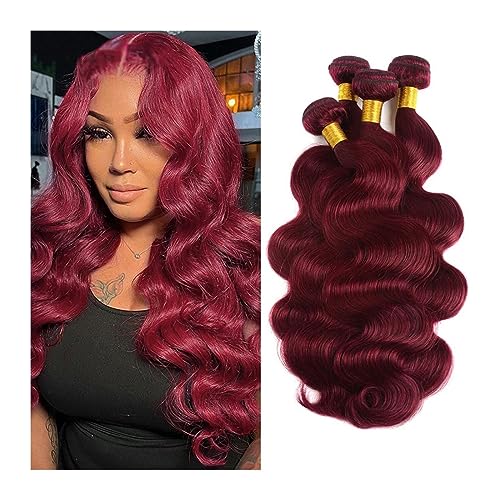 Human Hair Bundles Burgunderrote Körperwellen-Bündel, brasilianische rote Farbe, Echthaar-Bündel, 1/3/4 Stück, Bündel, Haarverlängerungen, Remy-Weberei (# 99j) human hair weave (Color : 99J, Size :