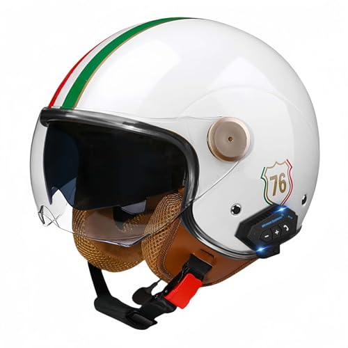 Bluetooth-Motorradhelm, Offenes Gesicht, Rollerhelm, Motocross-Helme Mit Visier, ECE-Zugelassene Motorradhelme Mit Integriertem Mikrofon Für Erwachsene, Männer Und Frauen U,XL61-62CM