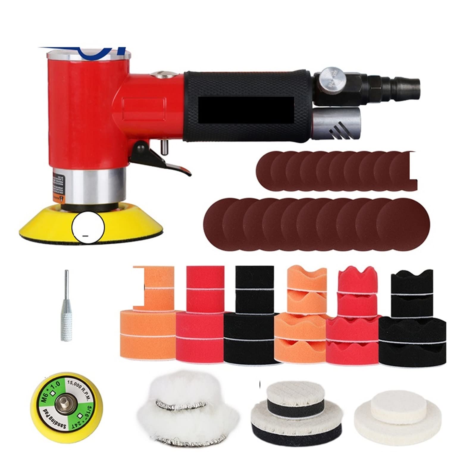 Poliermaschine mit variabler Geschwindigkeit Air Sander Poliermaschine 2/3 Zoll Polierpad Schwammscheibe Set Pneumatische Polierschleifmaschine Auto Track Poliermaschine für Schleifen und Polieren von