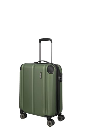 Travelite 4-Rad Handgepäck Koffer mit Dehnfalte erfüllt IATA Bordgepäckmaß, Gepäck Serie CITY: Robuster Hartschalen Trolley mit kratzfester Oberfläche, 073044-80, 55 cm, 40 Liter, grün