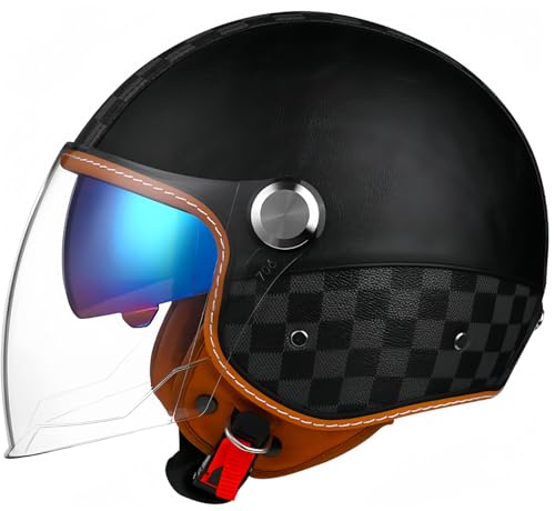 Retro-Open-Face-Halb-Jet-Helm, Roller-Helm Mit Open-Face-Visier, Klassischer Jet-Motorradhelm, Vintage-Motorrad-Schalenhelm Mit DOT/ECE-Zulassung Für Männer Und Frauen F,XL 62-64CM