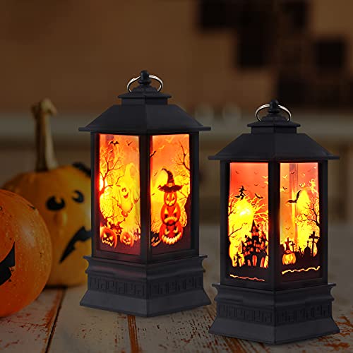 XIUWOUG 2pcs Halloween Deko Kerzenlaterne 20cm Hohe,LED Kürbis Laterne Für Indoor Outdoor Gärten Baum Halloween Bar Weihnachtsfeiertag Party (ohne Batterie)