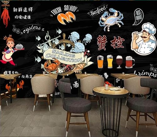 tyujlkjddlf Tapete Wandbild 3D Benutzerdefinierte Tafel Seafood King Lobster House Catering-Hintergrundwand-450Cmx300Cm