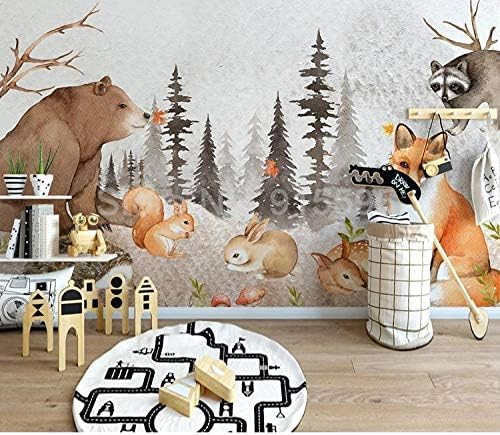 XLMING Abstrakt Wald Cartoon Tier Bär Küche Esszimmer Arbeitszimmer Wohnzimmer TV Hintergrund Wand 3D Tapete-350cm×256cm