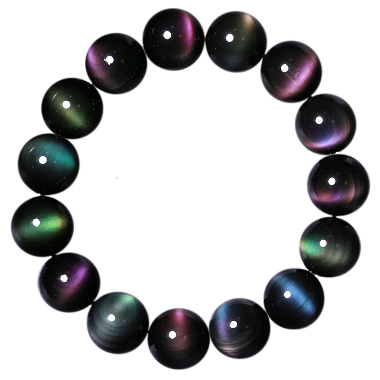 AIHEDOUJ Kristall-Armband, natürlicher Regenbogen-Heller Obsidian, handgefertigtes Edelstein-Kristall-Rundperlen-Stretch-Armband für Damen und Herren