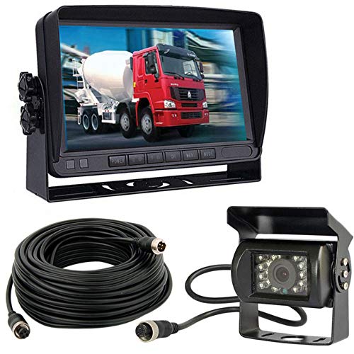 4Pin 17,8cm (7 Zoll) TFT LCD HD 800 x 480 Farbmonitor mit Sonnenschutz-Halterung, wasserdicht 18LED Nachtsicht Rückfahrkamera mit 10m kabel für Wohnmobil/Bus/Anhänger/LKW