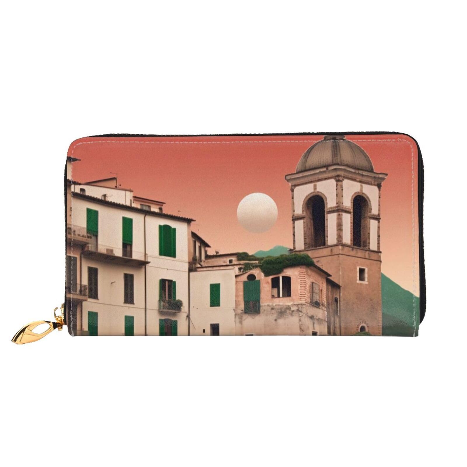 DENMER Coconut Beach Sunset Hängematte Leder Geldbörse Kunstleder mit metallischem Reißverschluss geräumiges und stilvolles Accessoire für moderne Frauen Produkt, Schönes italienisches Design,