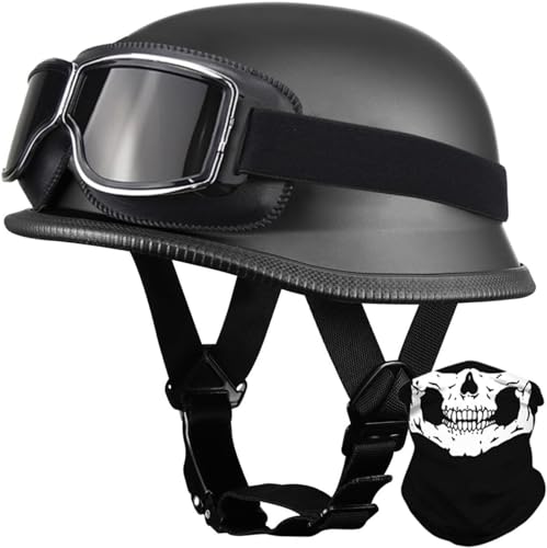 Deutsch Helm Halboffenen Vintage Öffnen Motorradhelm Halb-Helm Mit Sonnenbrille ECE-Zertifizierung Chopper Helm Für Mopeds Cruiser Vintage Jet Helm D,L 59-60cm