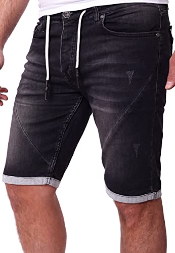 Reslad Jeans Shorts Herren Kurze Hosen Sommer - Sweathose in Jeansoptik l Stretch Denim Männer Jeansshorts l Hose Regular Fit RS-2087 Schwarz W31