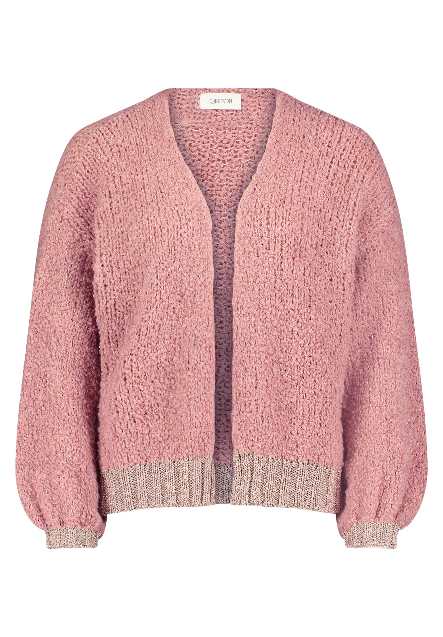 Cartoon Damen Strick-Cardigan mit V-Ausschnitt Pink/Rosa,36