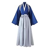 Herren Kendo Hakama Aikido Japanisches Samurai-Kostüm Judo Kampfsport Uniform Kendogi Kimono Cosplay Set Anzug - - Large