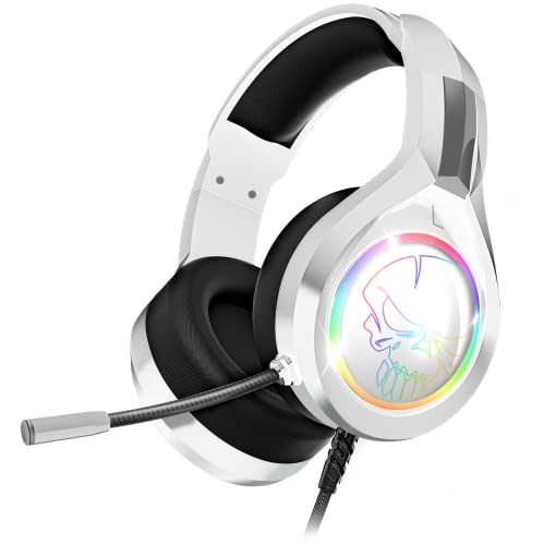 Spirit of Gamer - PRO H8 | Weiß RGB Gaming Headset Kabel mit Mikrofon | Kompatibel PS5, PS4, Xbox, Switch & PC | Stereo 2.0 Audio | USB und Klinkenausgang | Kunstlederpolsterung & Verstellbarer Bügel