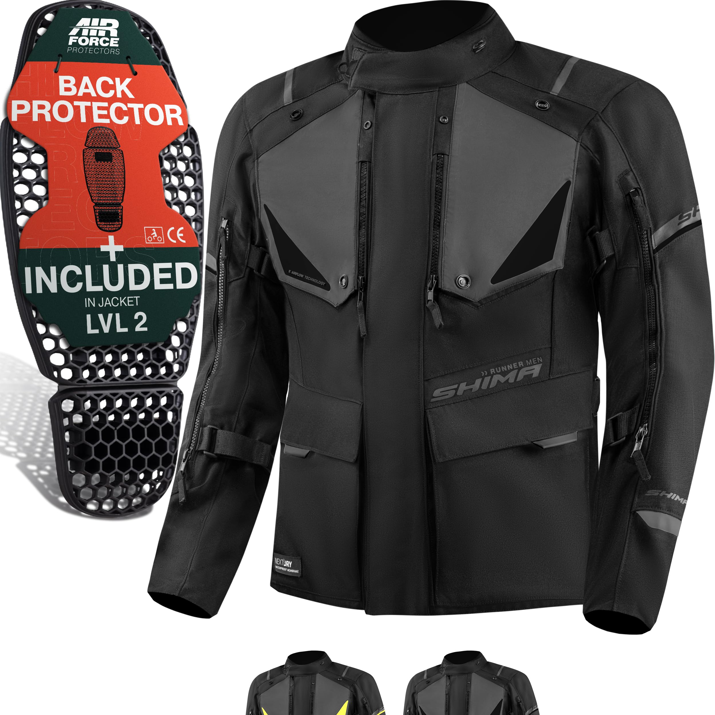 SHIMA RUNNER Motorrad Jacke Herren mit Protektoren AIRFORCE Rückenprotektor Schutzjacken Schulter Protektor Ellbogen Textiljacke Wasserdicht Protektorenjacke Stadt (Männer, Schwarz, S)