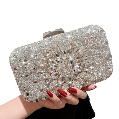 ohodhmnu Damen Tragetasche, Abendtasche, elegante Dame Geldbörse Party Bankett Hochzeit Clutches für Frauen Mädchen Cocktail Handtasche Kette Taschen, silber, With pendant