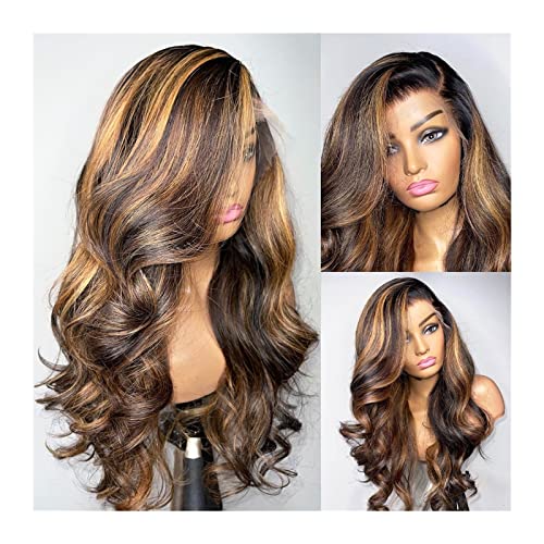 Perücken Highlight Body Wave 13X6 Lace Front Perücken 150% Echthaar Ombre 13X4 Lace Frontal Perücken for Frauen, 8-32" HD Transparent Lace Perücke mit vorgezupftem Haaransatz Damenperücke (Color : 13