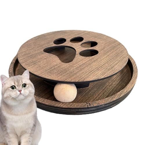 Rundes Katzenspielzeug, Katzen-Spin-Ball-Spielzeug | Spinner-Spaßspielzeug,Interaktives Track-Spielzeug aus Holz, glattes Spinner-Kätzchen-Spaßspielzeug für geistige und körperliche Bewegung von Kätzc