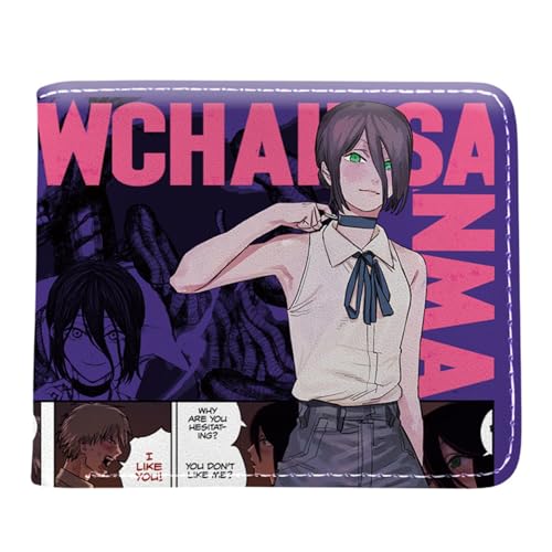 Chains-aw Man Brieftasche Anime, Cartoon Comics Portemonnaie Klein, PU Leder Münzbörse Wallet mit Sichtfenster(Color:Multicolor 14)