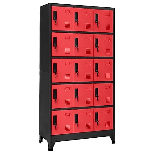 KLYEON Schließfachschrank Anthrazit und Rot 90x40x180 cm Stahl,Multifunktionaler StahlGarderobenschrank mit abschließbaren Fächern für Schule und Büro Aufbewahrungsschränke & Schließfächer