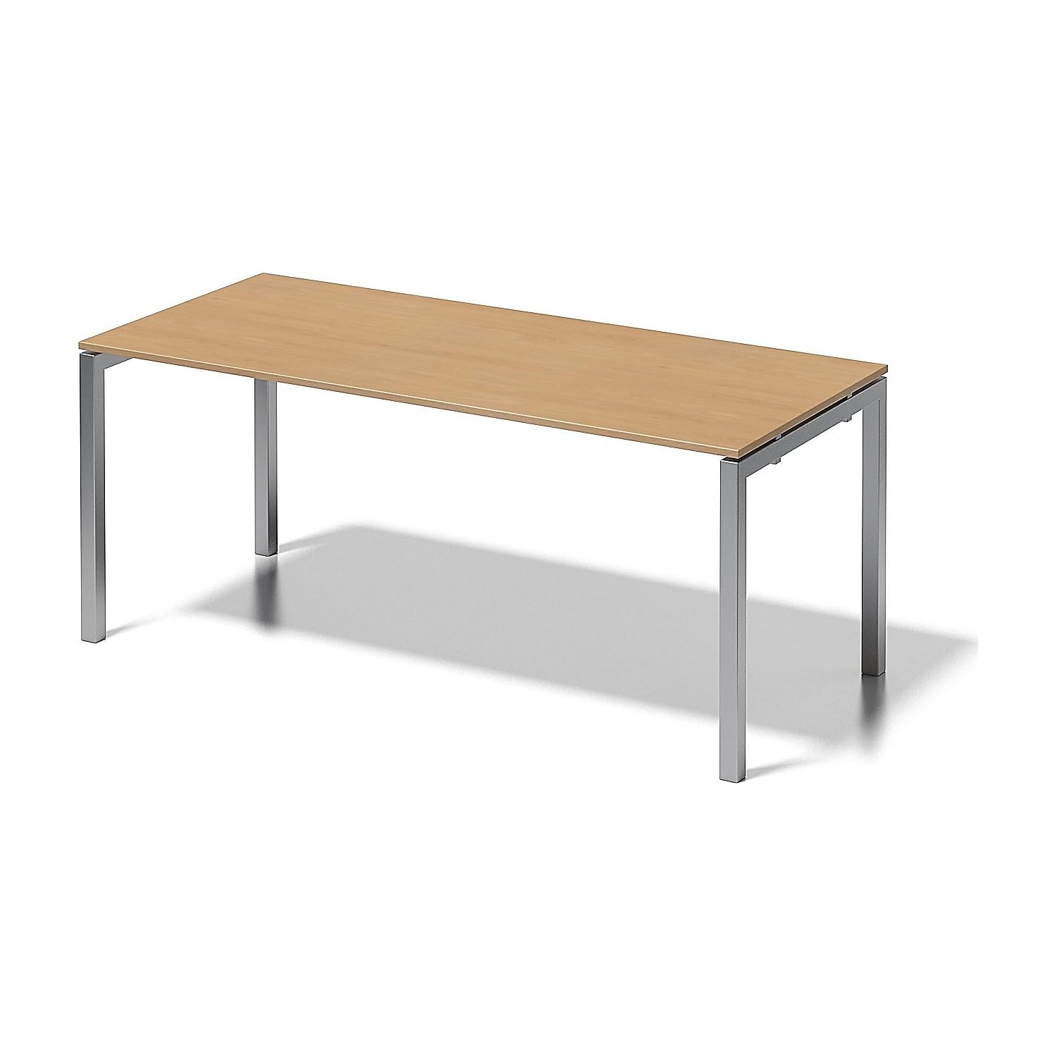 BISLEY Cito Schreibtisch, 740 mm höhenfixes U-Gestell, Metall, Bc355 Dekor Buche, Gestell Silber, 80 x 180 x 85 cm