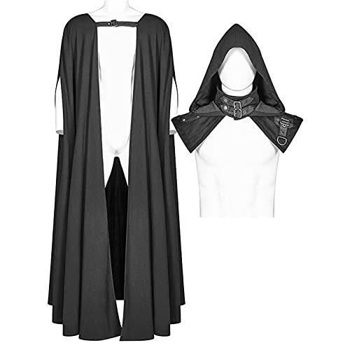 WANGTIANXUE Mittelalter Kleidung Herren Umhang Vintage Gothic Stil Kapuzenumhang Große Größen Männer Umhang Halloween Cosplay Kostüme für Erwachsene