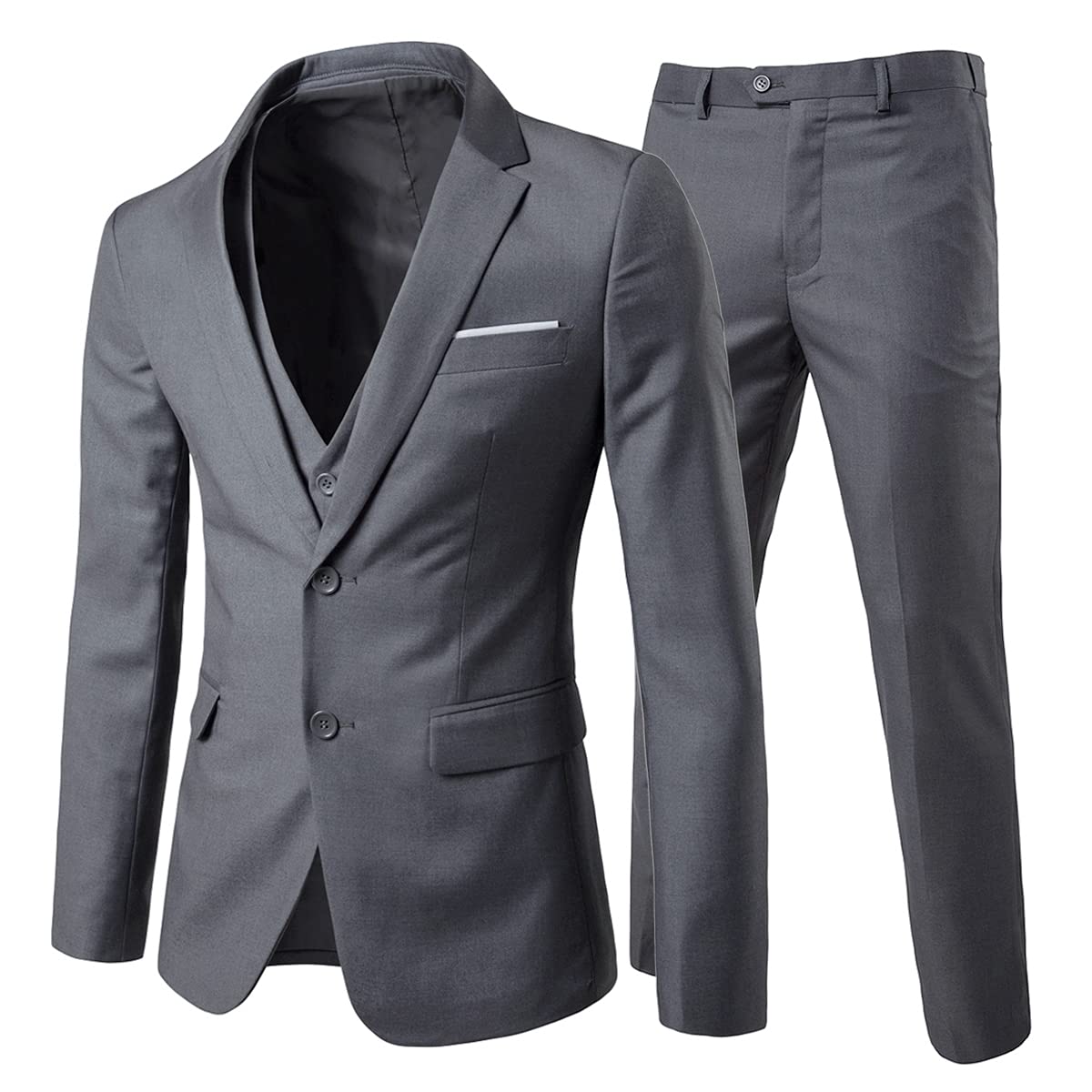 Allthemen Anzug Herren 3 Teilig Herrenanzug Slim Fit 2 Knopf Hochzeitanzug Anzüge Sakko für Business Grau XXL