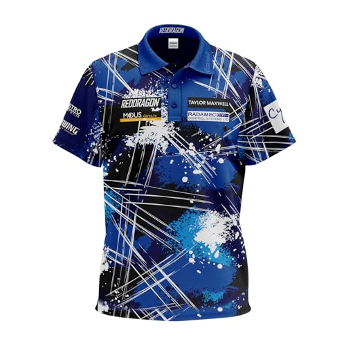 RED DRAGON Luke Humphries World Champion Tour Polo Dart Shirt – erhältlich in den Größen S, M, L, XL, XXL und 3XL, blau, S