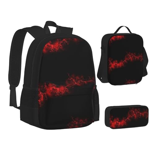 WURTON Explosion Burst Rucksack, Lunchbox-Set, 3-in-1-Rucksack und Federmäppchen, Rot / Schwarz, Schwarz, Einheitsgröße