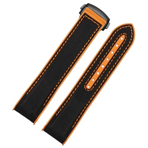 THBGTCNQ Uhrenarmband aus Nylon und Gummi, 20 mm, 22 mm, Schwarz, Blau, Orange, Stoff, for Smartwatches, Quarzuhren, Silikonarmband, Schnellwechselarmband(Black orange-black,22mm)