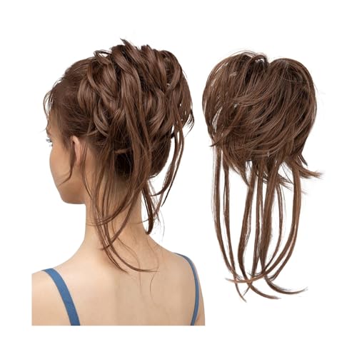 Haarteil Synthetische elastische Messy Bun-Haarteile, lockiges Haargummi, schwarz, blond, braun, Chignon-Band, Hochsteckfrisur, Donut for Frauen, natürliches Kunsthaar Haarverlängerung(Light Brown)