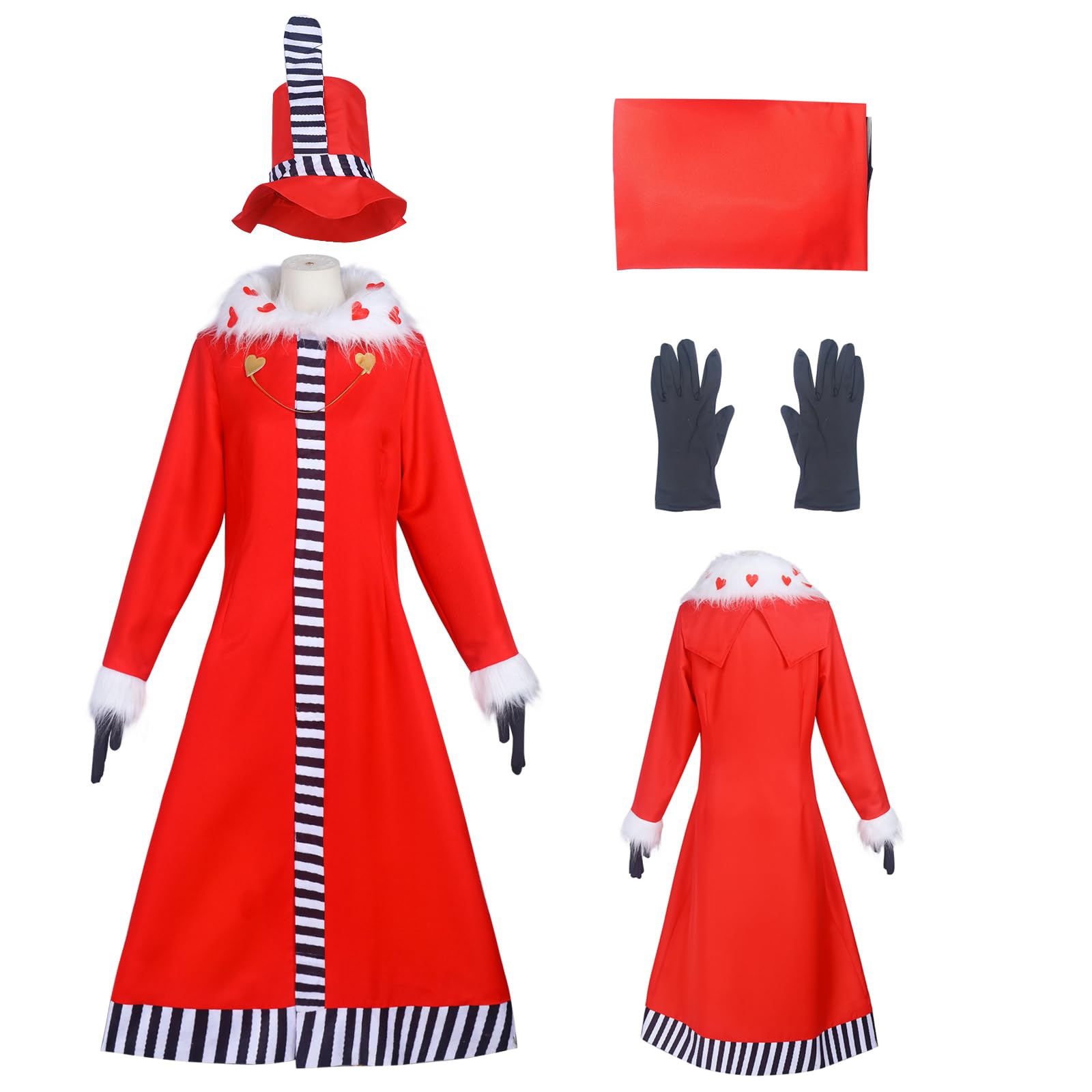 AYYOHON Valentino Cosplay-Kostüm, Anime-Dämonen-Outfits, roter Mantel mit Hut, Handschuhen, komplettes Set für Herren und Damen, Halloween-Anzug, Größe L