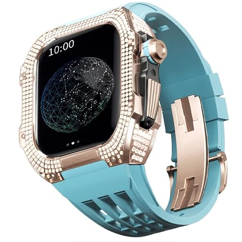 TONECY Gummiarmband, Lünette aus Titanlegierung für iWatch SE/4/5/6, Apple Mod Watch-Zubehör, Ersatzarmband aus Edelstahl für iWatch SE-Serie 44 mm (Farbe: Blau 2, Größe: 44 mm)